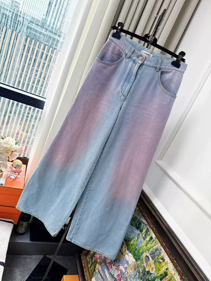 Chanel 24C wide leg jeans in blush pink gradient