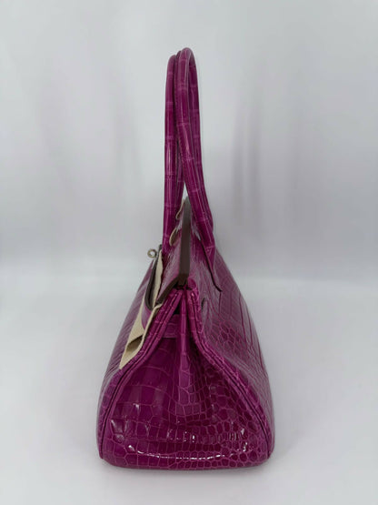 Hermès JPG Shoulder Birkin 42 in Shiny Rose Scheherazade Porosus Crocodile with Palladium Hardware