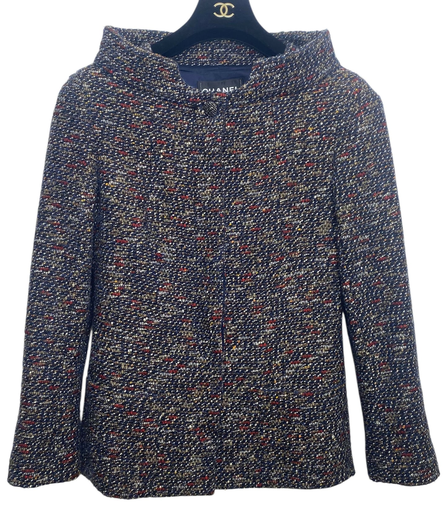 CHANEL 12A BOMBAY BLACK BROWN RED BEIGE NAVY TWEED JACKET FR 36