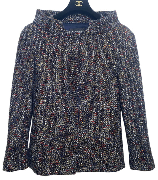 CHANEL 12A BOMBAY BLACK BROWN RED BEIGE NAVY TWEED JACKET FR 36