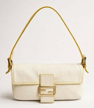 Vintage FENDI White Denim Baguett Bag with Yellow Python Trim