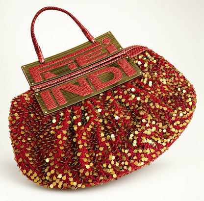 Rare Fendi 2007 ‘To You’ Convertible Burgundy Embroidered Sequins Python Clutch HandBag