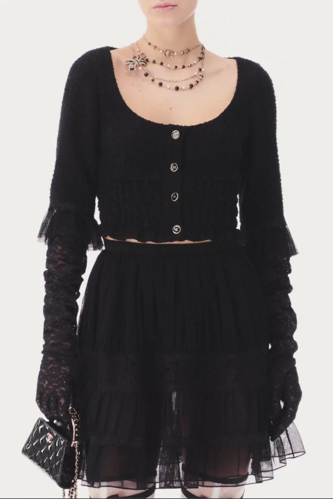 Chanel 25B Black Knit Lace Top Shirt Size 38