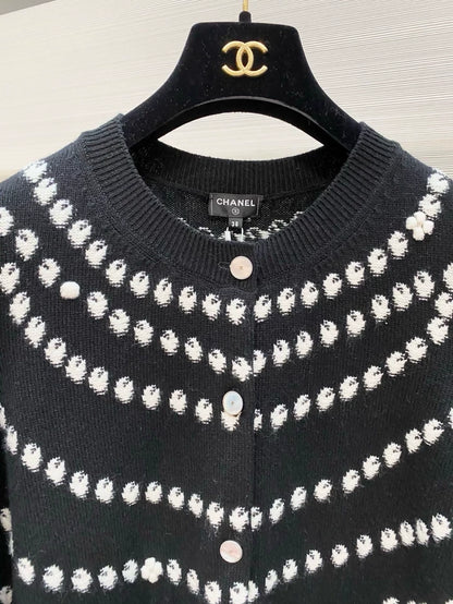 Chanel 25p black pearl wool knit cardigan