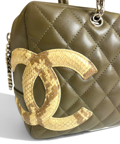 Chanel 2005 Large Ligne Cambon Hunter Green Python CC Bowler Bag Tote