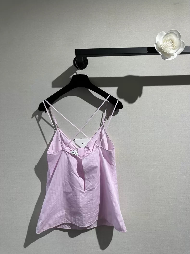 Chanel 23p pink striped bow camisole