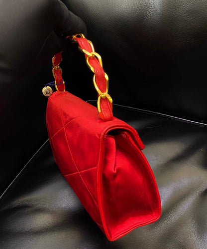 Chanel Vintage Red Satin Gold Handle bag