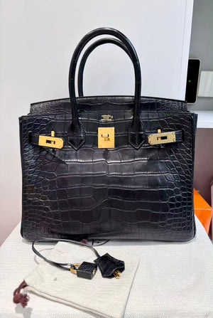 Hermes Birkin 30 Black Matte Alligator Gold hardware