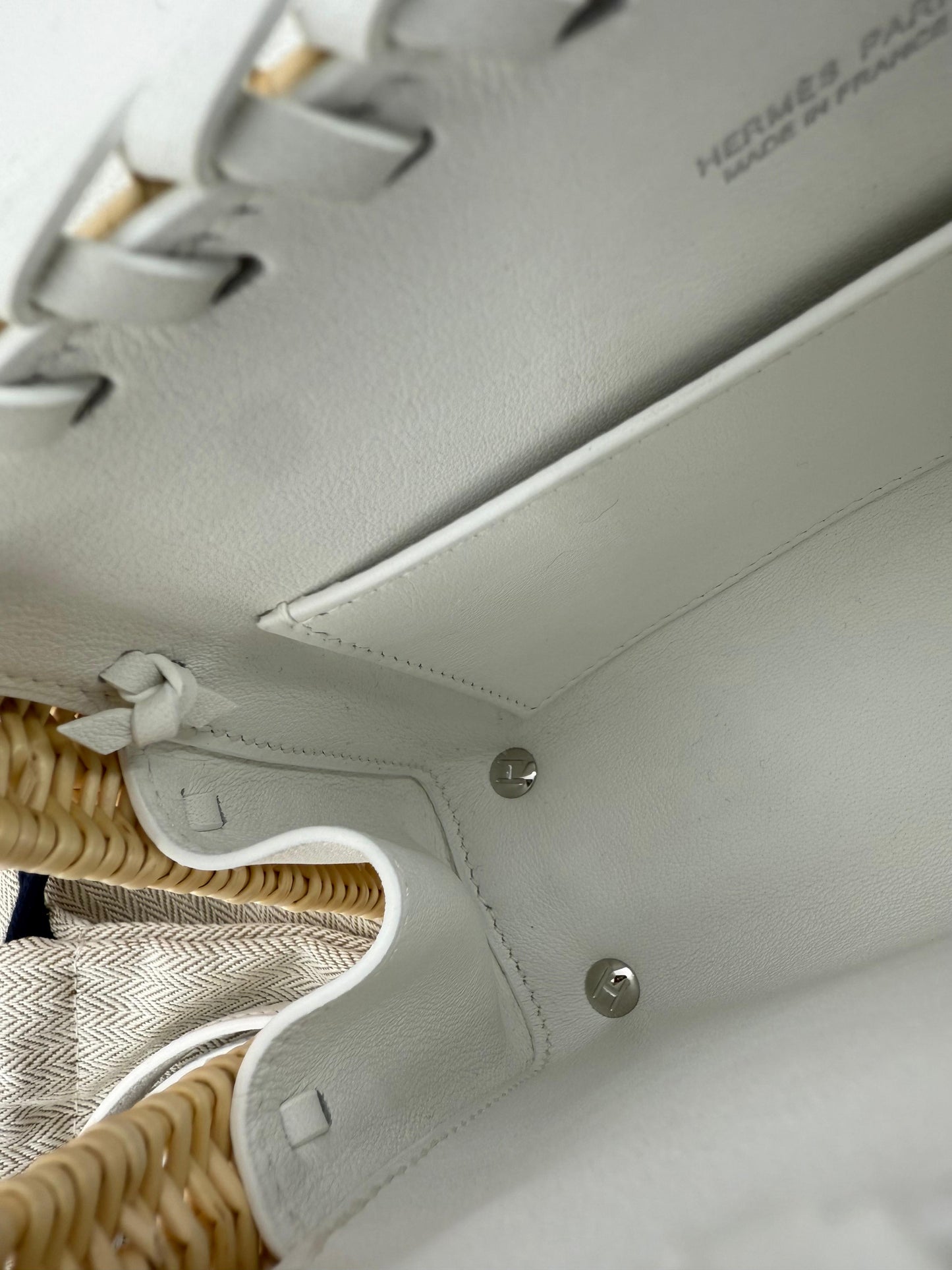 Hermès Mini Kelly 20 “Picnic” White Swift Leather & Palladium Hardware