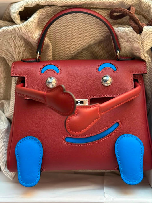 Hermes Kelly Doll Rouge H / Hydra Swift leather palladium hardware