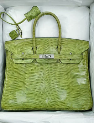 Hermes Birkin 25 vert anis lizard palladium hardware