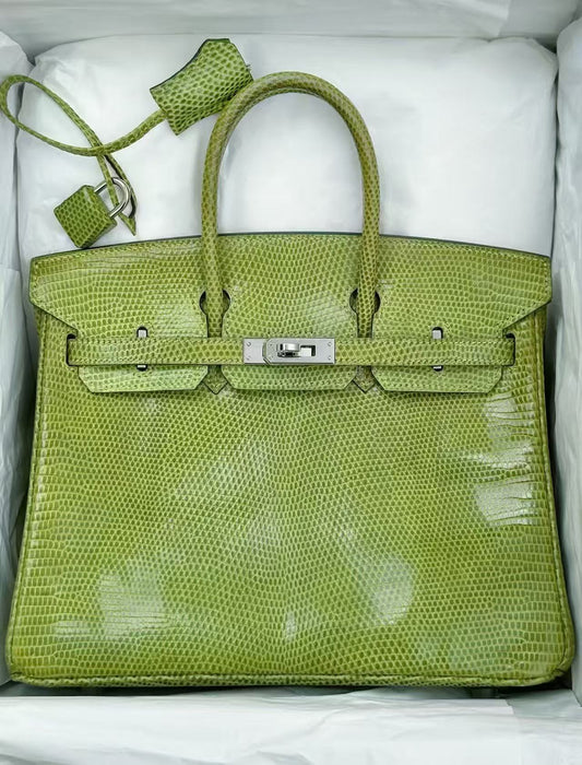 Hermes Birkin 25 vert anis lizard palladium hardware