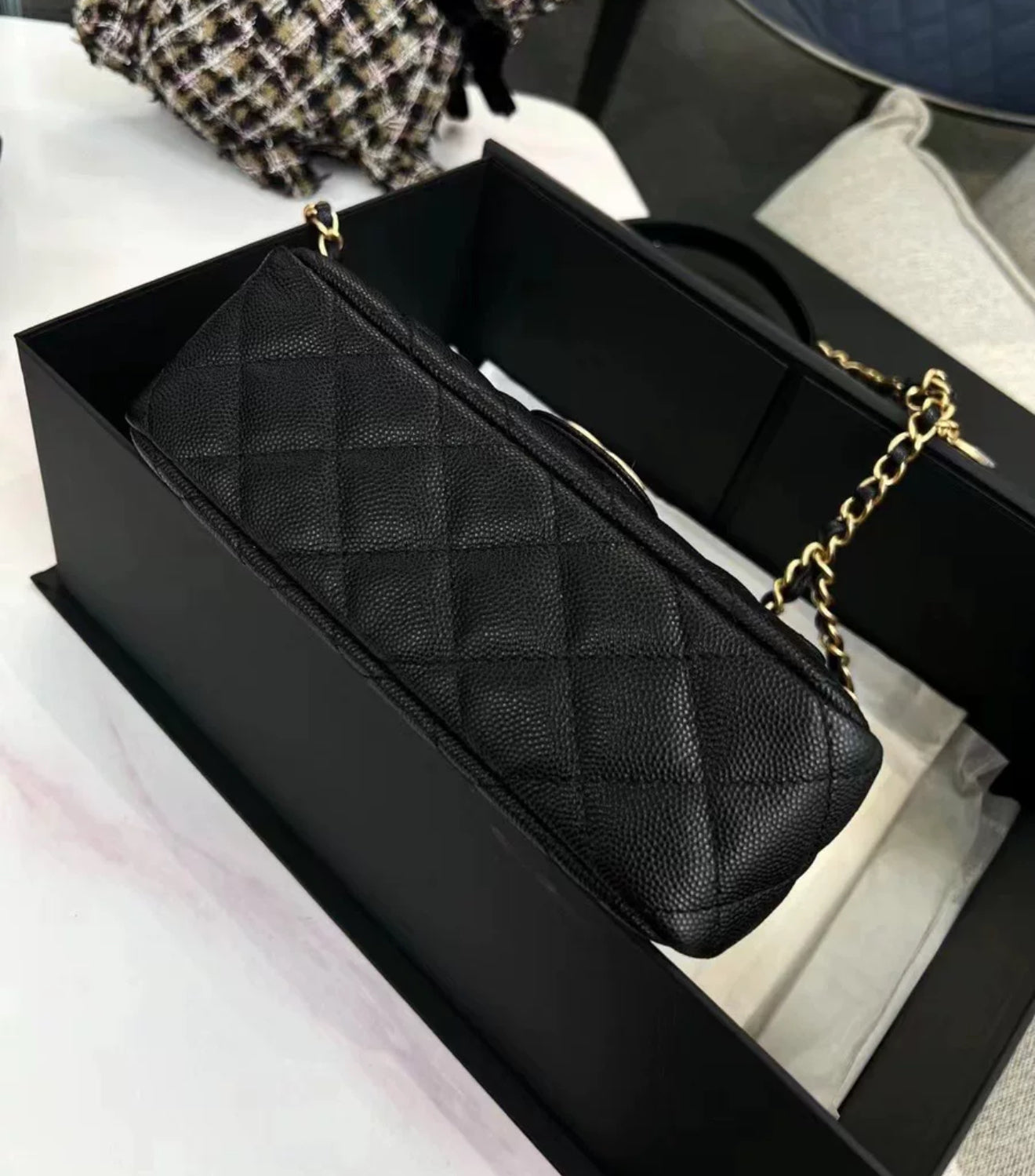 CHANEL 23P Black Caviar Leather Small Hobo Bag Gold Hardware