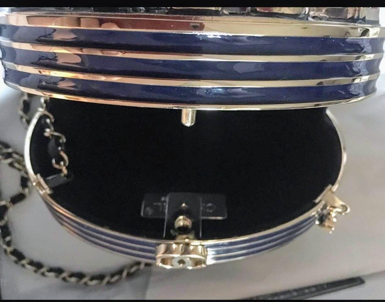 CHANEL Horoscope Navy Blue Metal Gripoix Gold Crystal Small Mini Minaudière Bag