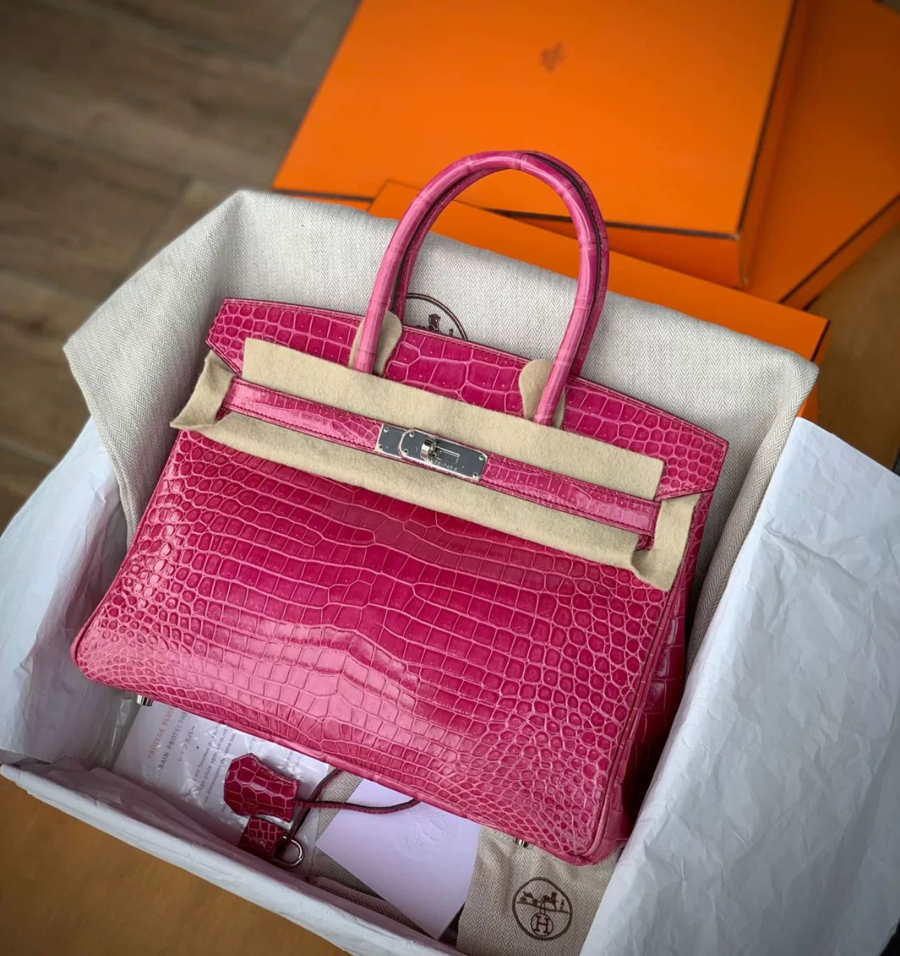 Hermès Birkin 30 Rose Scheherezade Crocodile Palladium Hardware