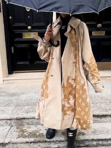 Chanel 25B trench coat with CC logo print