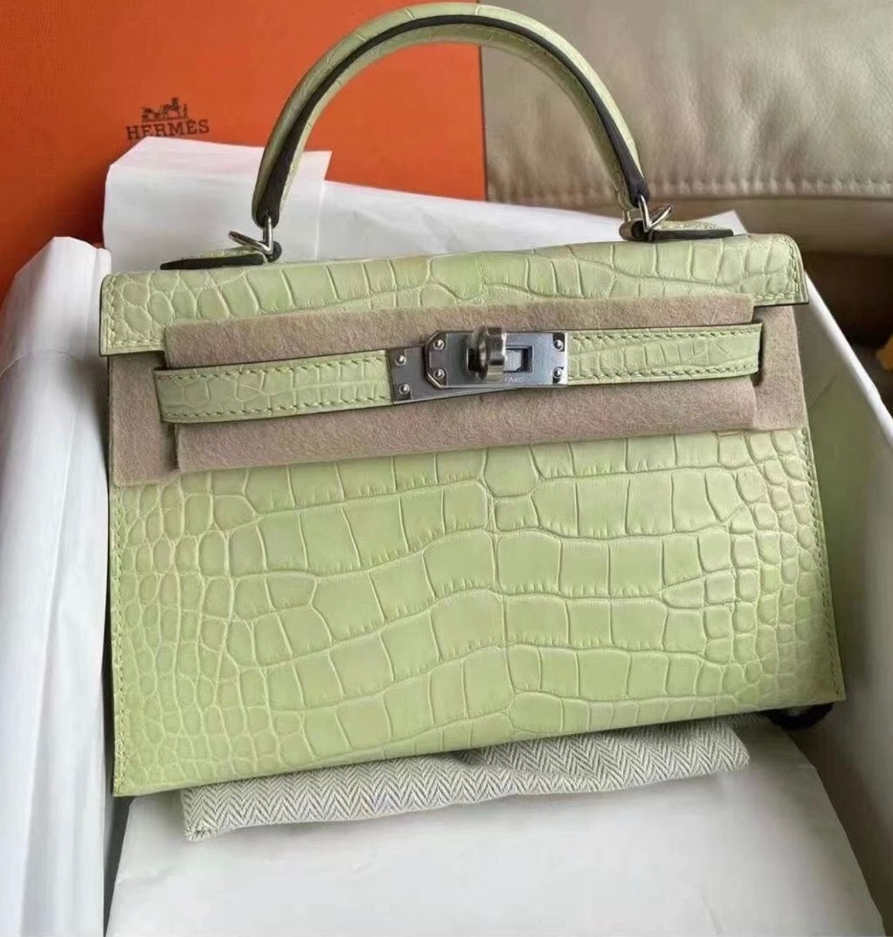 Hermes Mini Kelly 20 Jaune Bourgeon Matte Alligator Palladium hardware