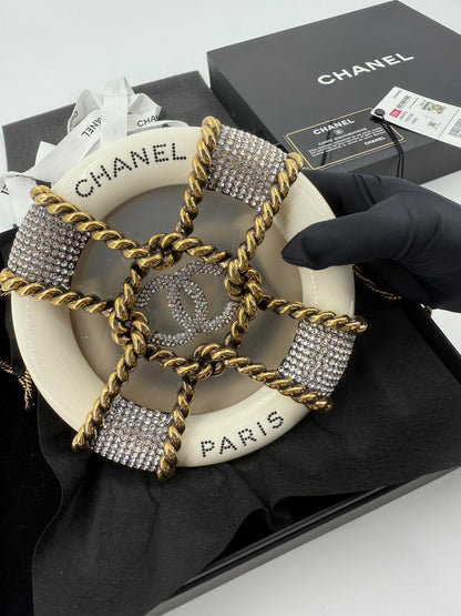 Chanel White Strass and Resin Nautical Wheel Minaudière Bronze Hardware, 2018 Métiers D'art