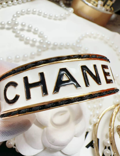 Chanel 24C White Black Open Bracelet