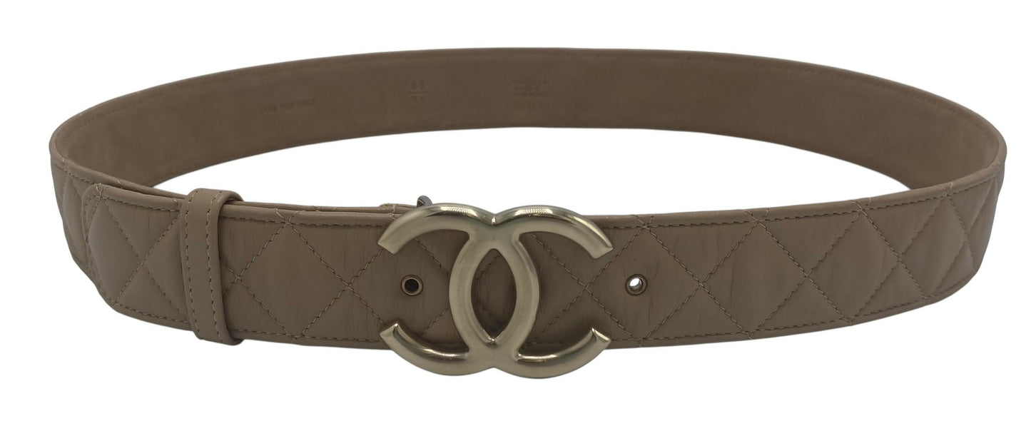 Chanel 14C Beige Lambskin Quilted Belt Gold CC Buckle Size 85/34