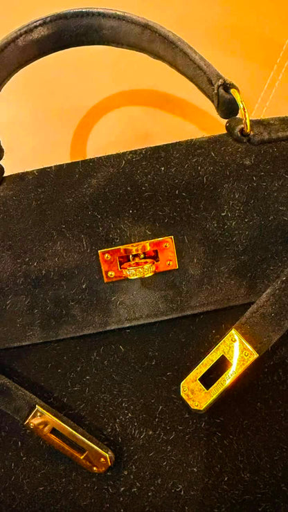 Hermes vintage mini Kelly black Doblis Diamond gold hardware