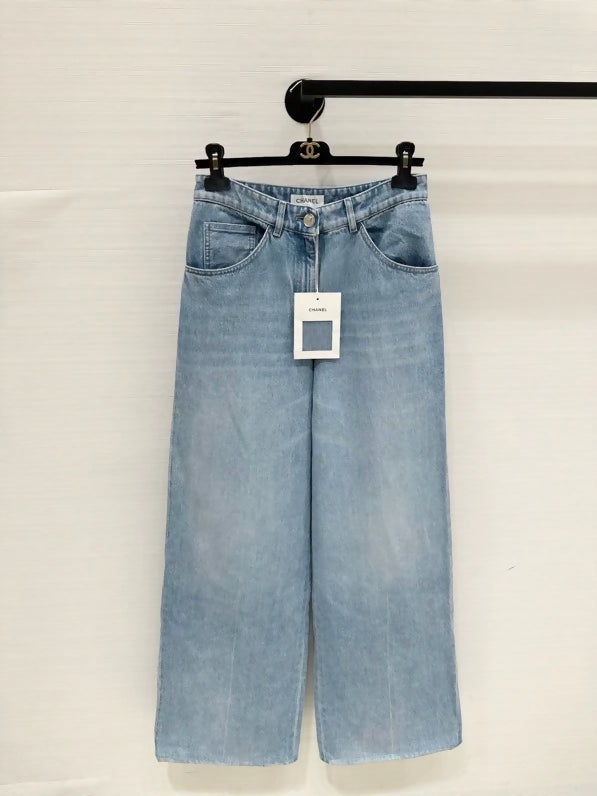 Chanel 25s blue sequined double C pocket jeans