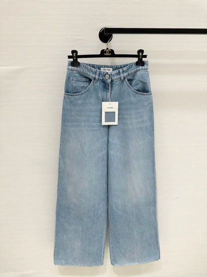 Chanel 25s blue sequined double C pocket jeans
