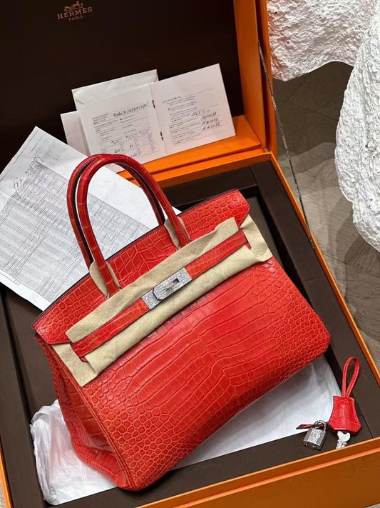 Hermès Birkin 30 SHINY BOUGAINVILLIER POROSUS CROCODILE LEATHER WITH DIAMONDS HARDWARE