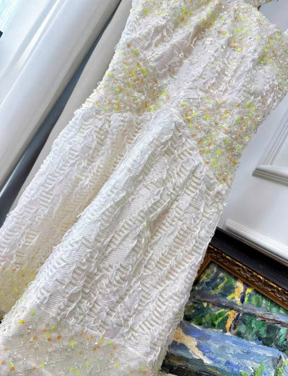 Chanel 18s white embroidered haute couture dress