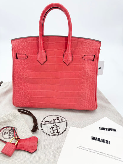 HERMÈS BIRKIN 25 BOUGAINVILLEA MATTE ALLIGATOR GOLD HARDWARE
