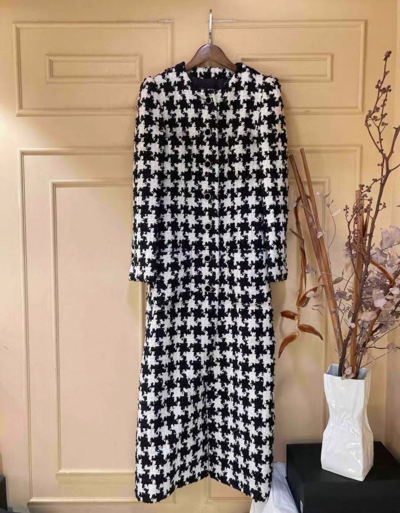Rare Chanel 2021 Black 
White Long Coat/Dress 40