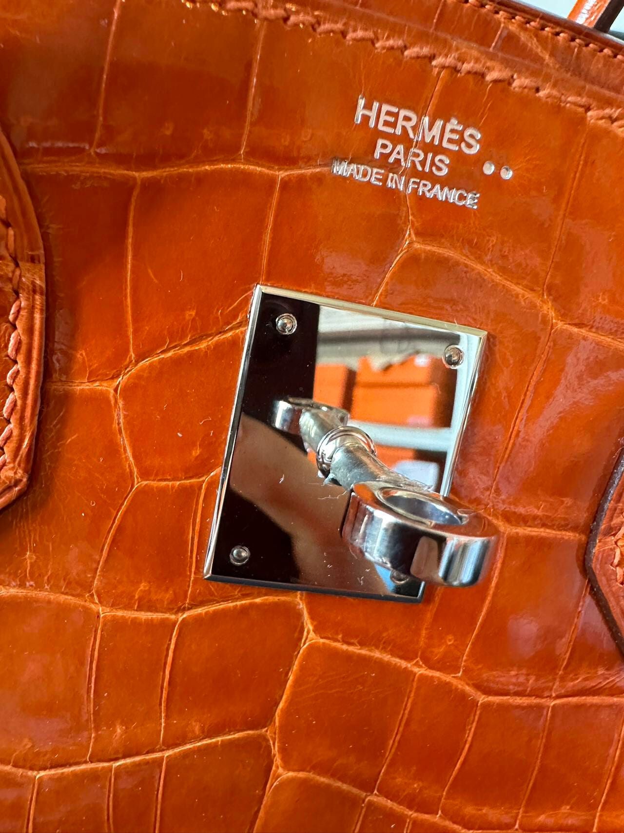 Hermès Birkin 35 Orange Shiny Crocodile Palladium - Wararni