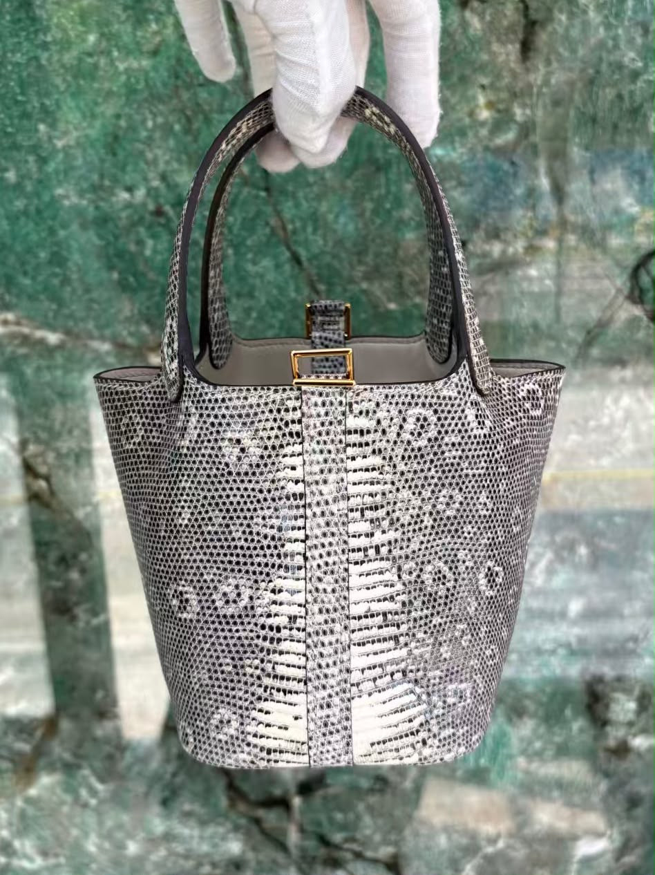 Hermes Micro Picotin 14 ombre lizard gold hardware