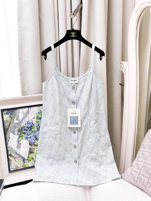 Chanel 26M light blue quilted denim dress