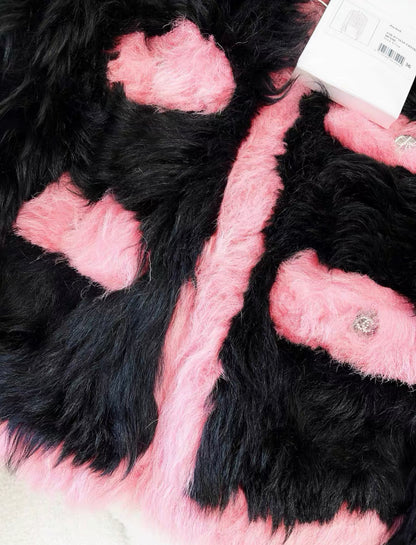 Chanel 21K black & pink fur jacket size 36