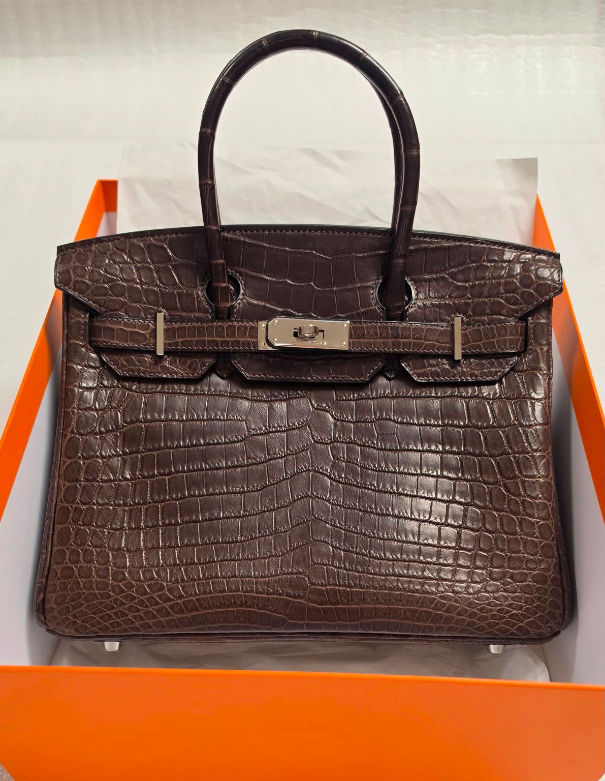 Hermes Birkin 30 Ebene Matte Niloticus Palladium hardware