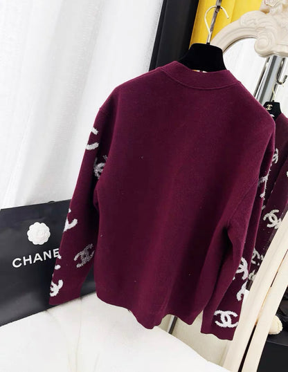 CHANEL 22A Bordeaux Cashmere Cardigan Size 40