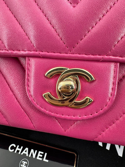 Chanel pink Lambskin Chevron Quilted Medium Double Flap