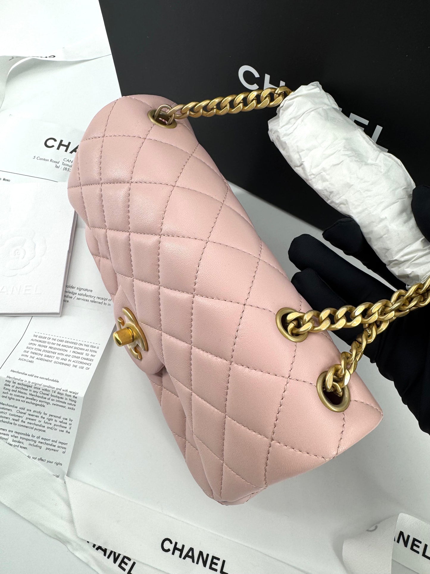 Chanel pink mini flap bag with gold hardware