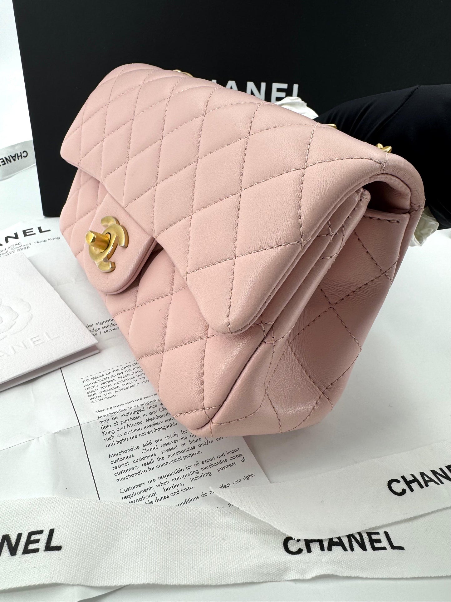 Chanel pink mini flap bag with gold hardware
