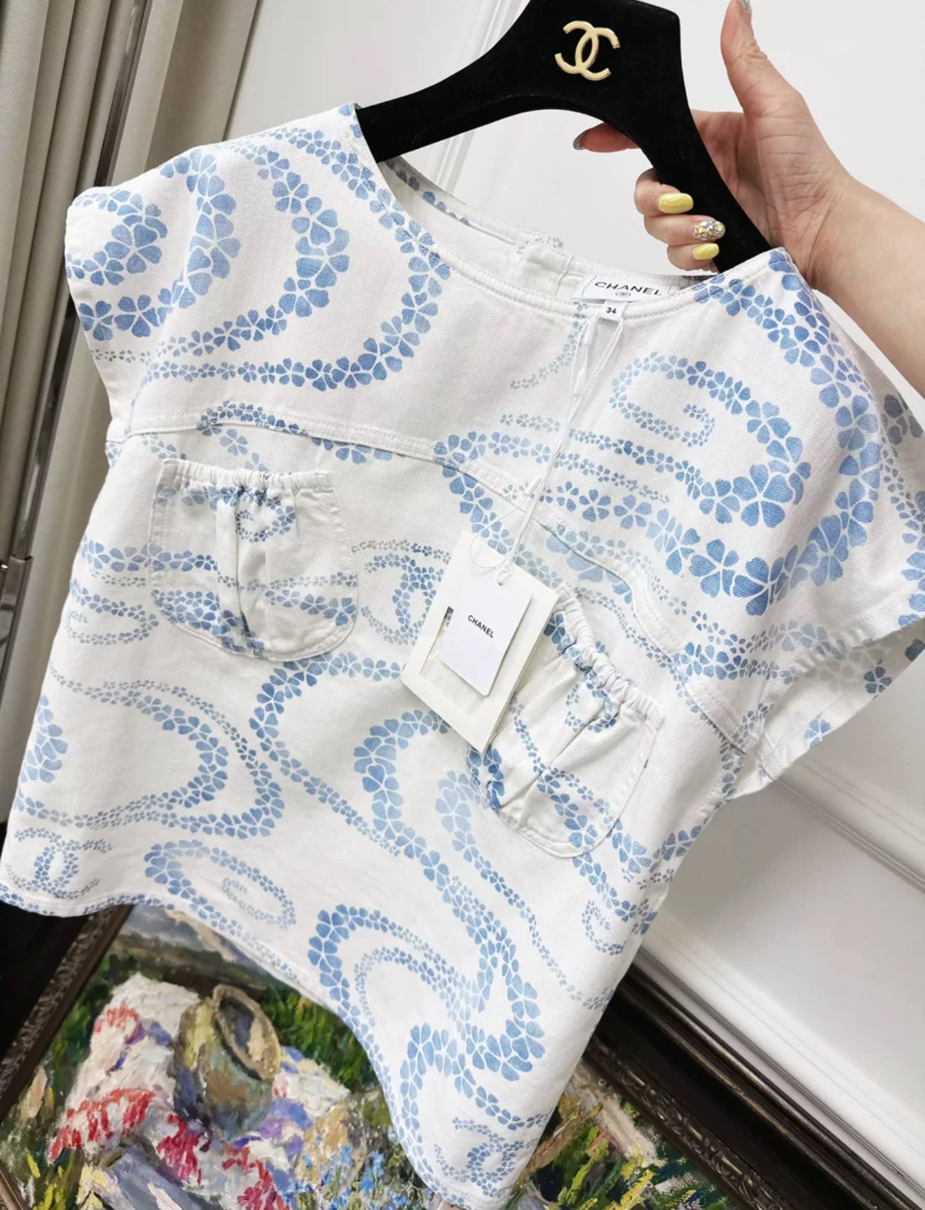 Chanel 25M coco beach blue & white Top