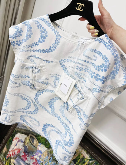 Chanel 25M coco beach blue & white Top