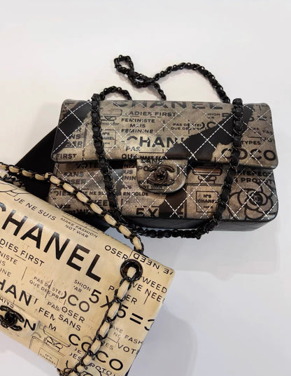 Chanel Classic Flap Graffiti Limited Edition Runway Newspaper Shoulder Bag