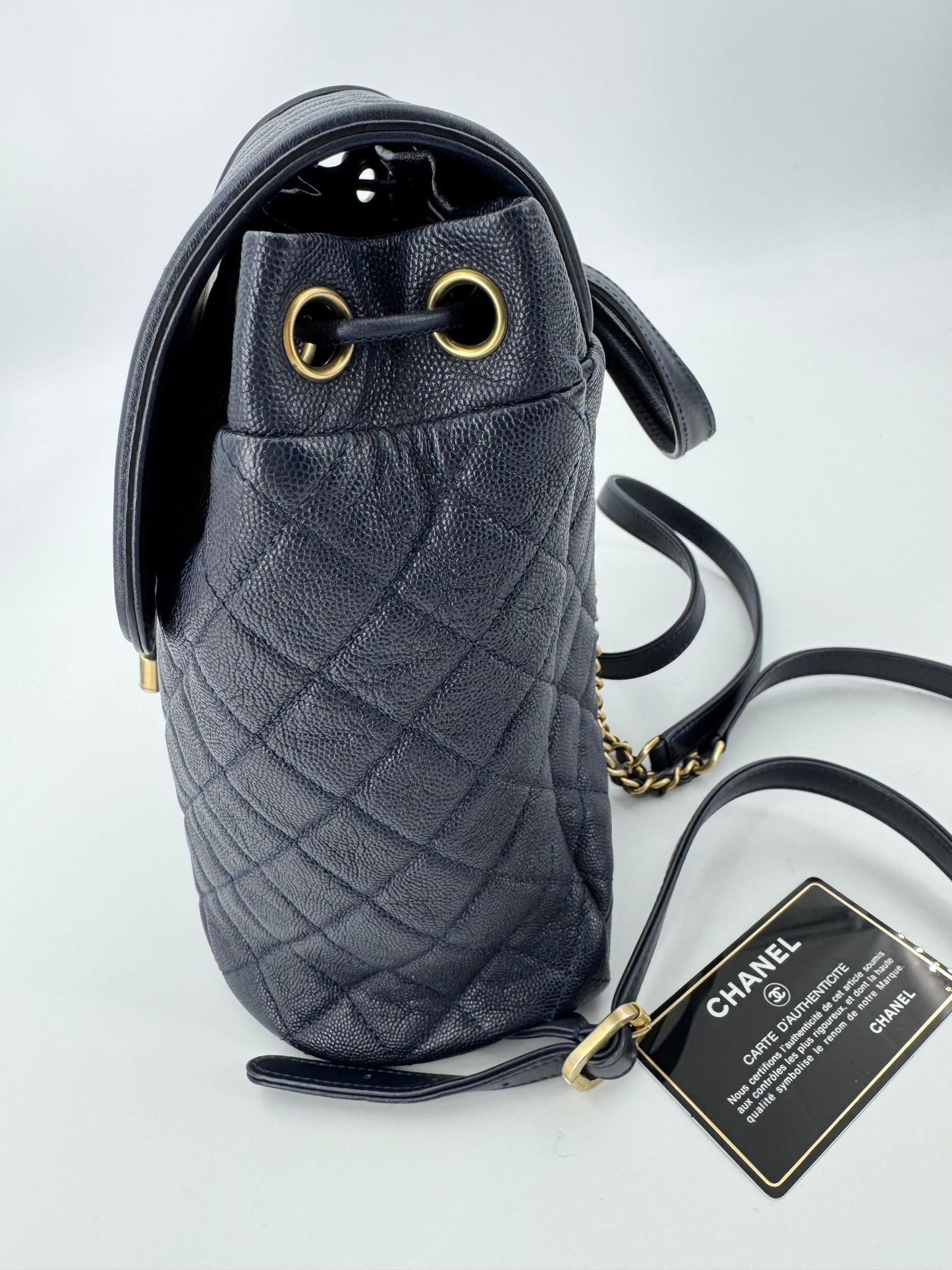 Chanel Dark Blue leather backpack with gold hardware