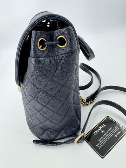 Chanel Dark Blue leather backpack with gold hardware