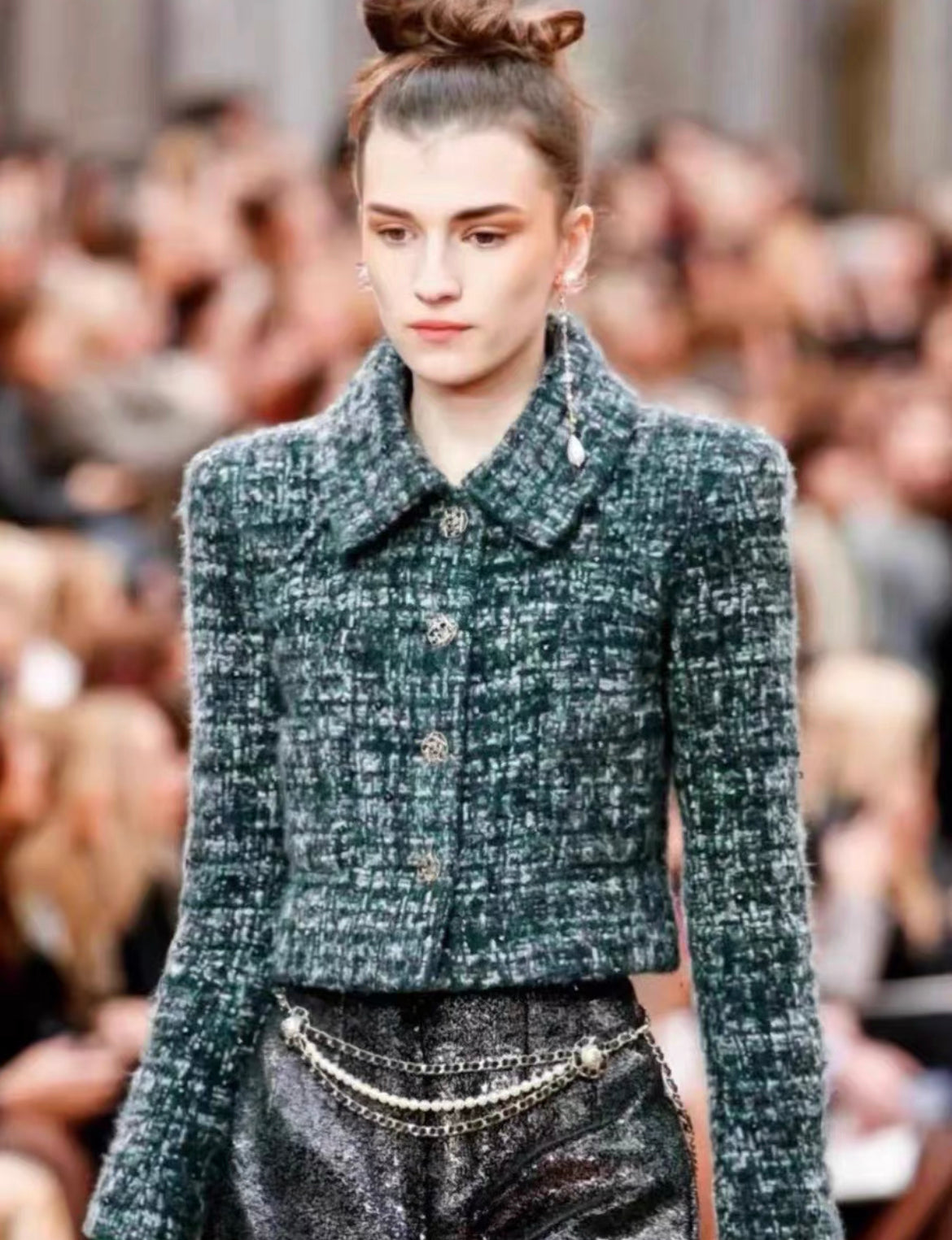 Chanel 18FW Dark Green Tweed Jacket size 36