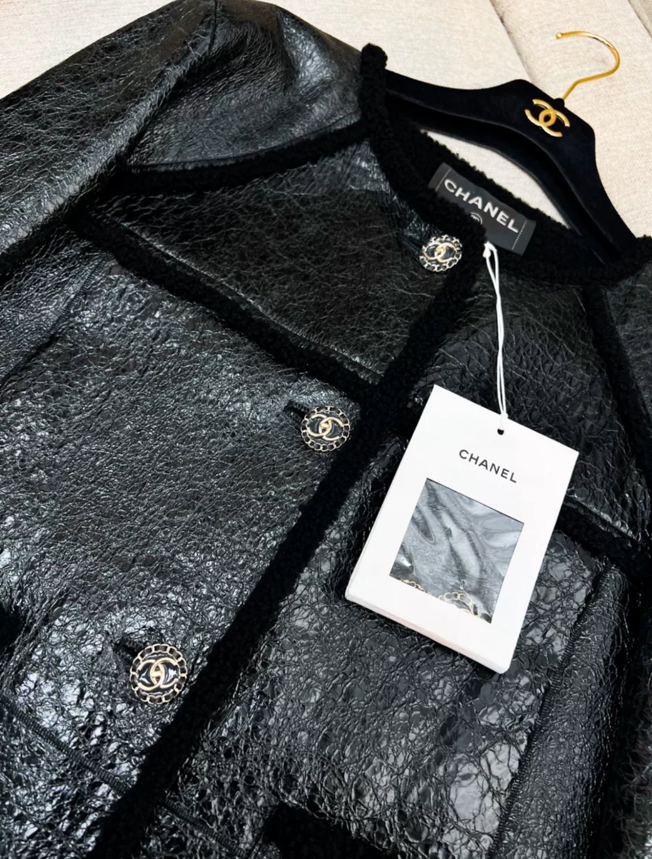 Chanel 18K Black Shearling Lambskin Jacket