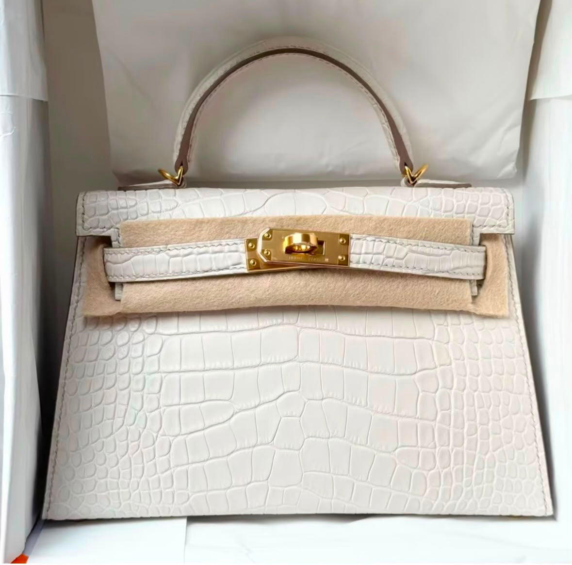 Hermes Kelly 20 Beton Matte Alligator leather Gold Hardware