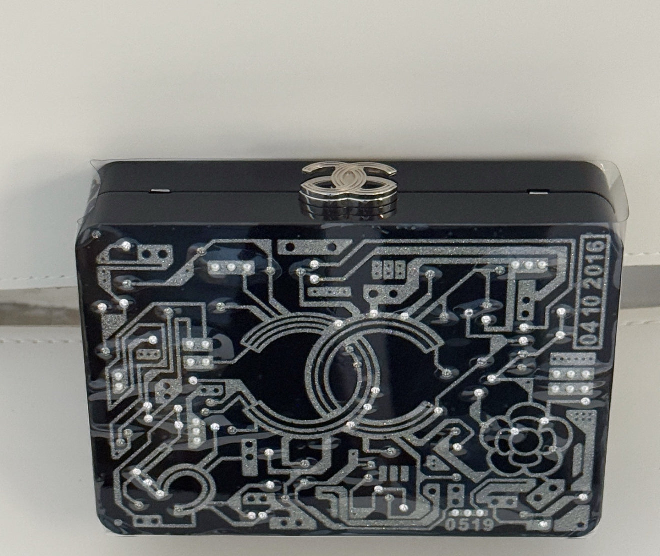 Chanel 17S Black Acrylic Diamond-Studded Box Bag Minaudières