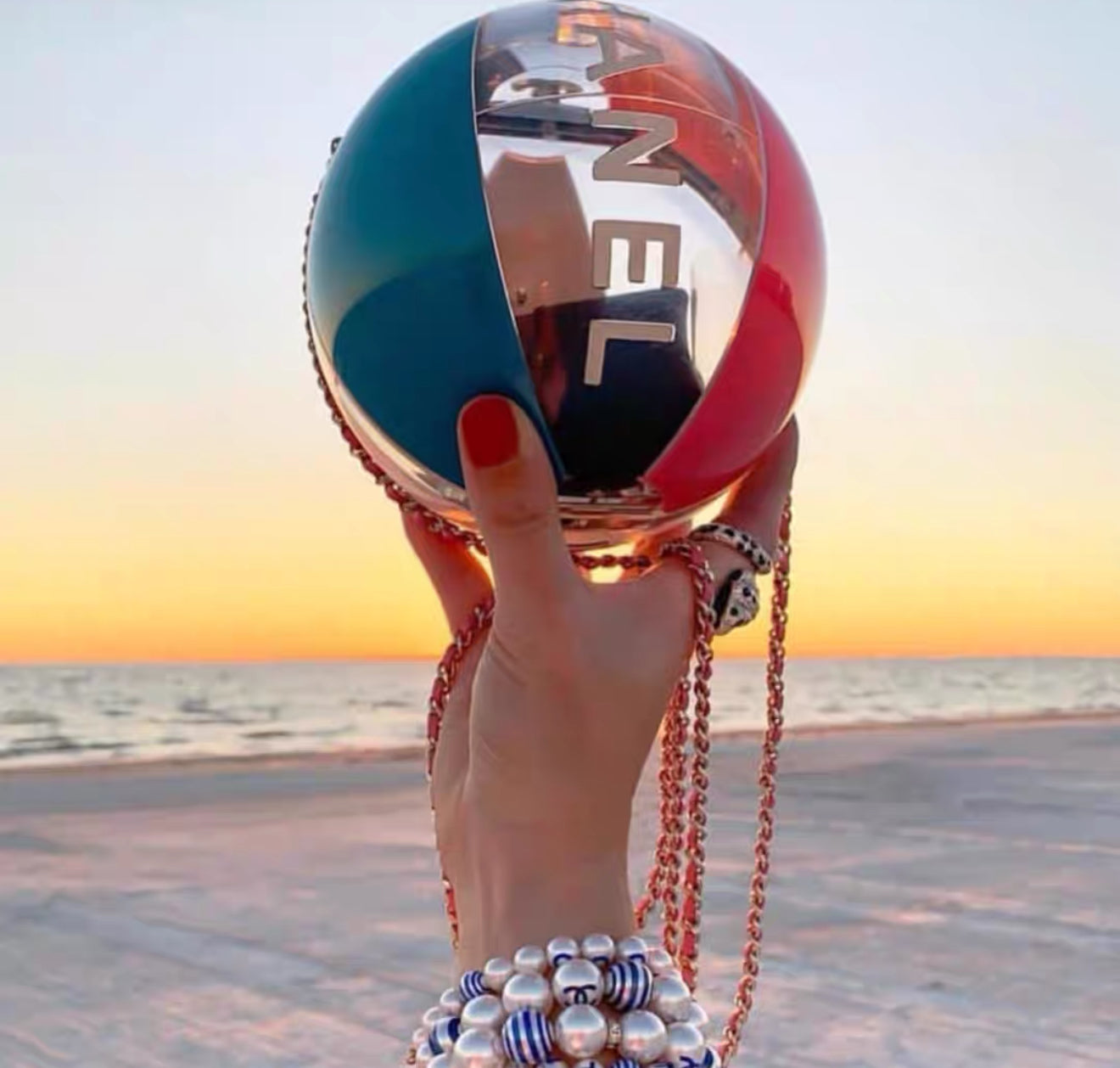Chanel 2019 Pink, Clear and Blue Resin Coco Beach Ball Minaudière Light Gold Hardware